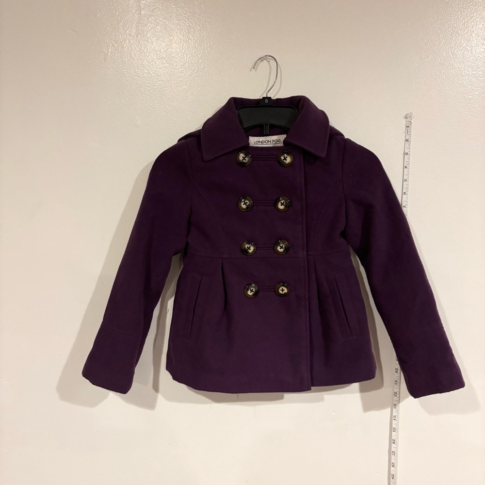 London Fog Girl's Purple PeaCoat with attached hoodie Size 7/8 with pockets